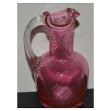 Vtg Pilgrim Cranberry Optic Swirl Glass Pitcher
