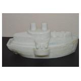 Antique EAPG Milk Glass Remember the Maine Ship