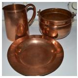 Solid Copper Lot w/ Pitcher, Baled Pot + Antique