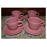 (4) Vtg HL Fiestaware Rose Pink Cup & Saucer