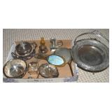 Flat of Metalware w/ Silverplate/EP: Vanity Pcs,