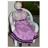 White Wicker Doll Chair w/ 21' Porcelain Head/