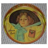 Vintage Repro Satin Cigarettes Round Metal Tray