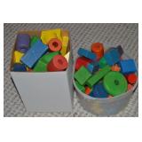 (2) Containers of Vintage Colorful Wood Blocks