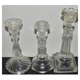 (3) Antique / Vintage Clear Glass Candle Sticks