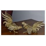 Vintage Solid Brass Fighting Roosters Pair 8.75L