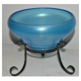 Fenton Celeste Blue Iridized Stretch Glass Bowl w/