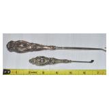 (2) Antique Sterling Handled Repousse Pcs w/Button
