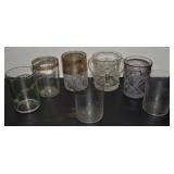 Lot of Antique Glass Tumblers w/ 3 Handled Mug
