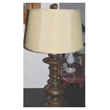 Vintage Wooden Table Lamp w/ Shade & Finial 34.5t