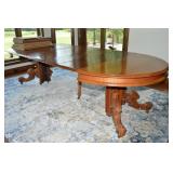Antique Oak Pedestal Dining Table w/ Hidden Leg