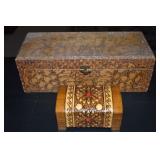 Vtg Flemish Art Pyrography Glove Box + Smaller