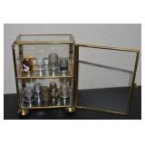 Miniature Curio Cabinet w/ (9) Sewing Thimbles