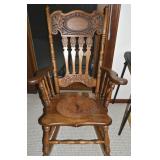 Antique Pressback w/ Tooled Leather Seat Rocking