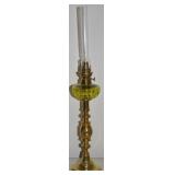 Victorian Brass Peg Oil Lamp w/ Loetz-Style Green