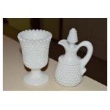 (2) Vintage Hobnail Milk Glass Pcs w/4.75' Cruet +