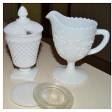 Vintage Milk Glass + Pcs w/ Diamond Point Urn