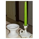 (2) Milk Glass Pcs w/ Gilt Satin Candlestick +