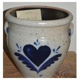 Rowe Pottery Works Stoneware Handled Heart Crock