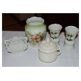 5pc Ceramic/Porcelain Lot : Italy Lidded Rosebud