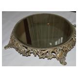 Antique SP Repousse Footed Round Mirror Stand