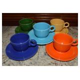 (5) Vtg HL Fiestaware Mixed Color Cup & Saucers