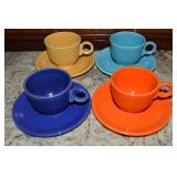 (4) Vtg HL Fiestaware Mixed Color Cup & Saucers