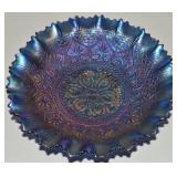 Northwood Blue Carnival Glass Hearts & Flowers