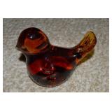 Vtg Scandinavian Amber Art Glass Bird 4.5w