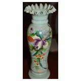 Antique Victorian Enamel Painted Jade Glass Crimpd