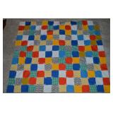 Vintage Hand Knotted Block Pattern Child's Quilt