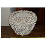 Vtg Glazed Ivory Art Pottery Pinecone Textured