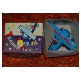 Vtg MS011 Tin Litho Training Plane Toy 4w Blue