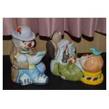 Pair Vtg MSR Imports Ceramic Clown Bookends