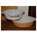 (2) Vtg Fire King Bowls w/ 1 1/2qt Spring Wreath+