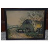Antique Framed Fine Art Litho Rural Farmhouse