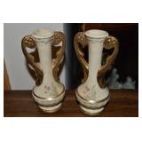 Vtg Pair Chic Pottery Gilt Painted Ceramic Vases
