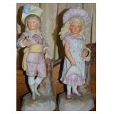 Antique German Bisque Porcelain Boy & Girl
