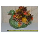 Vintage Green Glazed Patterned Art Pottery Duck