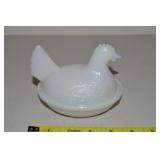 Vtg Hazel Atlas Milk/Opaline Glass Hen on Nest 5'
