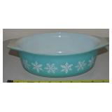 Vtg Pyrex Turquoise Snowflake Oval Baking Dish