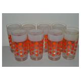 (8) Vtg Hazel Atlas Orange & Red Polka Dot Tumbler