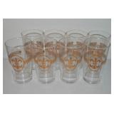 (8) Vtg Gold Fleur de Lis Pattern Glass Tumblers