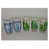 (5) Vintage Glass Tumblers w/ Egyptian Revival +
