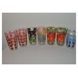 (7) Vintage Patterned Tumbler Glasses w/ Polka