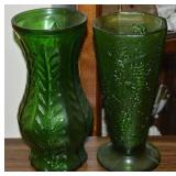 (2) Vtg Emerald Green Glass Vases up to 10' t