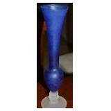 Vtg Lefton Cobalt to Frosted Glass Footed Vase