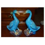 Pair Vintage Chinese Painted Ceramic Duck Figures