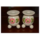 Pair Vintage Swedish Folk Art Painted Wood Candle