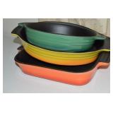 (3) Contempo (Unmarked) Colorful Cast Iron Baking